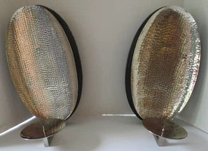 Set of 2 Bombay Hammered Silvertone Metal Oval Pillar Candle Holder Sconce 14" - Picture 1 of 17