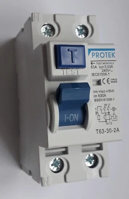 PROTEK 63A 2 Pole 2 Module 30mA Type A RCD - T63-30-2/A - Image 1 of 4