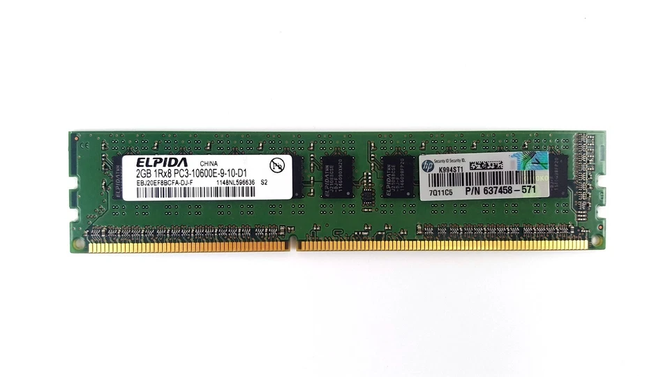 Elpida 2GB PC3-10600E DDR3-1333MHz ECC Server Memory EBJ20EF8BCFA-DJ-F - Image 1 of 1