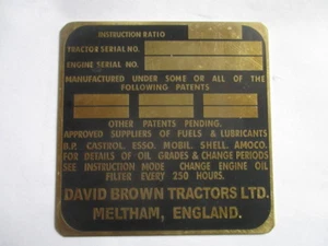 Typenschild Oldtimer Messing Schild Traktor David Brown S39 - Picture 1 of 1