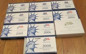 1999 to 2008 Proof Set 10 Sets US Mint 50 State Quarters COA - Picture 1 of 11