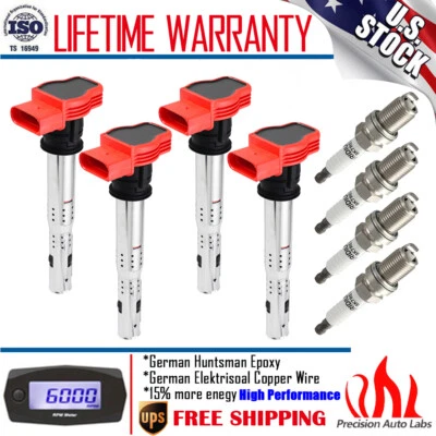 4x Ignition Coil + Spark Plug for Audi TT A4 A3 VW Golf Jetta Eos GTI 2.0L 2.0T — 第 1/4 张图片