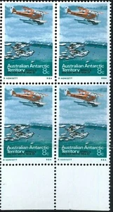 1973 AAT Pioneer Aviation MNH Top Tab Block 4x8c DH Fox - Antarctic Plane Stamps - Picture 1 of 1