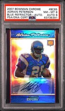 ADRIAN PETERSON 2007 BOWMAN CHROME BLUE REFRACTOR ROOKIE AUTO /75 PSA 9