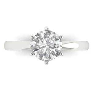 1.5Ct Round Cut White Sapphire Solitaire Women's Engagement Ring, 14K White Gold - Picture 1 of 11