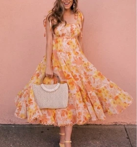 Zimmermann Dress Size 1 AU 8-10 /US 4-6 Primrose Crinkle Floral Orange Yellow - Picture 1 of 19