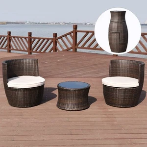 3PCS Patio Wicker Rattan Conversation Set W/2 Cushioned Chairs End Table - Picture 1 of 6