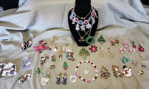 Konvolut Weihnachten Modeschmuck einige Vintage Ohrringe Broschen Halskette & mehr - Bild 1 von 10