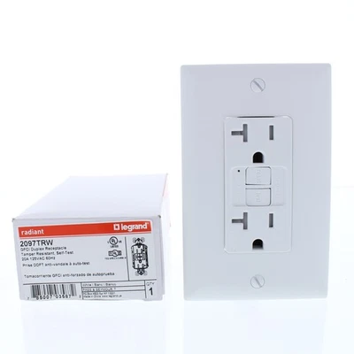 P&S 2097TRW White 20A Self-Testing Tamper Resistant GFCI Receptacle Outlet 5-20R - Image 1 of 4