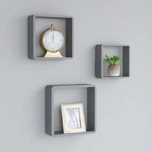 Wall Cube Shelf Set of 3 Grey MDF Small Appealing Design - Picture 1 of 12