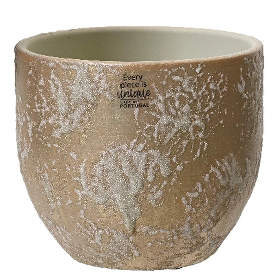 Pflanzen Übertopf Beige/Goldfarben mit Glitter Ø 16 cm Höhe 14 cm - Terrakotta - Bild 1 von 1