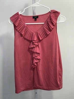 Blusa Talbots feminina rosa sem mangas com babado vermelho, tamanho médio pequena. 3M - Imagem 1 de 4