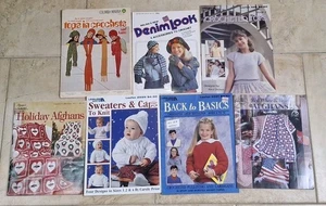 Lot of 7 Vintage Crochet Leaflets Clothing & Afghan Crocheting Patterns - Picture 1 of 3