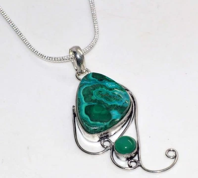 Classic Chrysocolla Malachite Green Onyx Gemstone Necklace 18" JW - Image 1 of 3