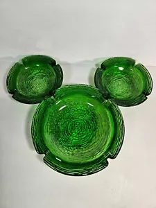 Juego de 3 ceniceros de vidrio verde Anchor Hocking "Soreno" MCM - Imagen 1 de 14