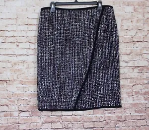 Calvin Klein Womens Black Speckle Tweed Pencil Skirt Front Overlap NWT 14 - Picture 1 of 6