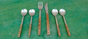 6 x Mono T Besteck Teile Teak Edelstahl Peter Raacke Messer Gabel Kaffeelöffel - Bild 1 von 15