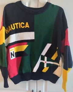 Nautica Sweater Multicolored Medium 12/14  80s/90s Unisex Y2k Teen Sweater  - Picture 1 of 6