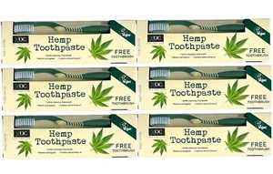 6x HEMP TOOTHPASTE & 6x TOOTHBRUSHES Hemp Fluoride Free Toothpaste XOC