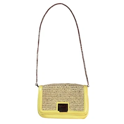 Bolsa tiracolo Talbots amarela tecido palha couro alça corrente fecho dourado - Imagem 1 de 4