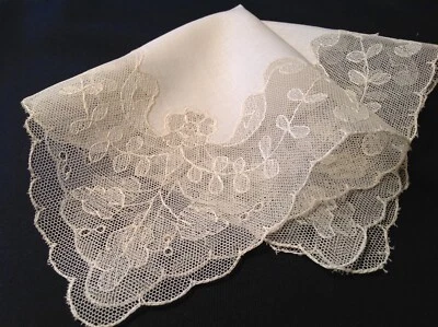 Pañuelo de boda #3630🌟BRIDAL OG. Vintage años 1910 AMPLIO marfil Needlerun NetLace Foto 1 de 4
