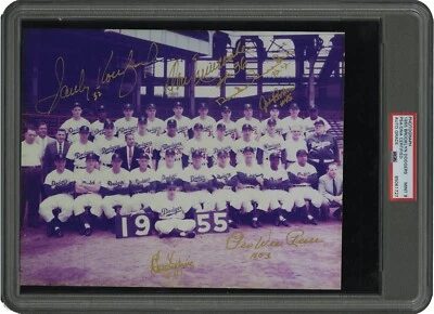 1955 Brooklyn Dodgers World Series Champs Team Signed Photo PSA Graded 9 MINT - Image 1 of 2