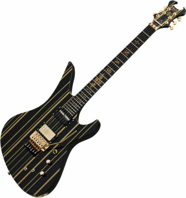 Schecter Schytter Synyster Custom-S Electric Guitar - Gloss Black with Gold Stripes