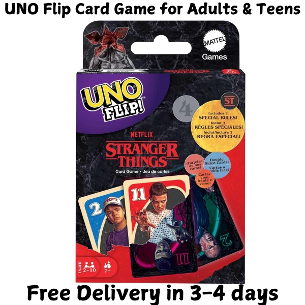 UNO Flip Mattel Games! Stranger Things Card Game for Adults & Teens with Double- - Image 1 of 4