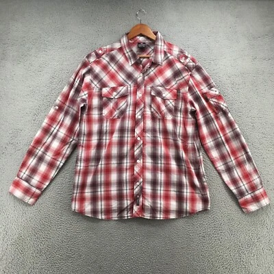 Southpole Button Up Long Sleeve Shirt Mens XXL Red Checkered Zipped Pockets - Image 1 of 4