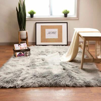 Faux Fur Fluffy Shag Rug Long Pile Non-Skid Furry Carpet in Many Colors + Sizes  - Image 1 of 4