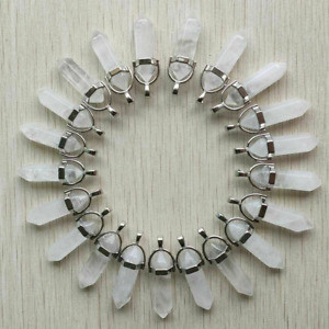 50pcs Natural Stone White Crystal Pendants Hexagonal Pillar Pendulum Necklaces