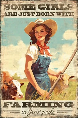 Decoração de cowgirl country, pôster retrô menina agricultora, arte de parede vintage para fazenda - Imagem 1 de 4