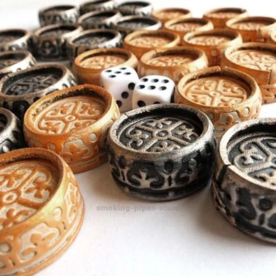 HANDARBEIT 32 Handarbeit HOLZ LEDER Backgammon Ersatz Steine Antik 27mm 2 Würfel - Bild 1 von 4