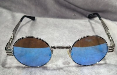 Gafas de sol Steampunk retro redondas azules con lentes espejadas tono plateado Foto 1 de 4