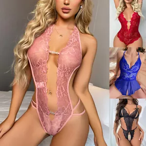 Women Sexy Lingerie Deep V Bodysuit Babydoll Sleepwear Teddy Underwear G-Thong - Picture 1 of 92