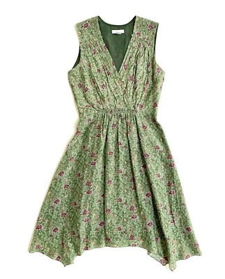 Nordstrom Signature Silk Dress Floral Print V Neck Midi A line Casual SZ 8 New - Image 1 of 4