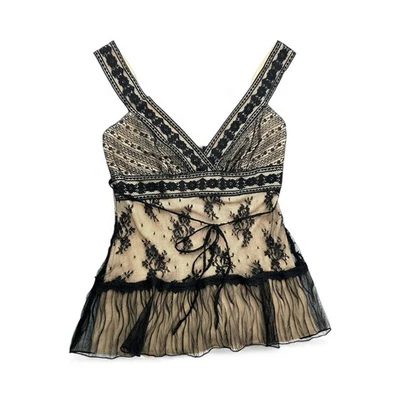 Vintage GUESS Jeans Womens Lace Tank Top With Adjustable Straps Black Nude Sz XS - Image 1 of 4