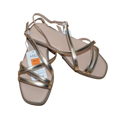 New M&S Collection Strappy Flat Gold Crossover Sandals Sz UK 3 - Image 1 of 3