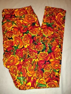 LuLaRoe Leggings Tall And Curvy NWOT Hot Orange Roses Flowers NEW T&C - Picture 1 of 3