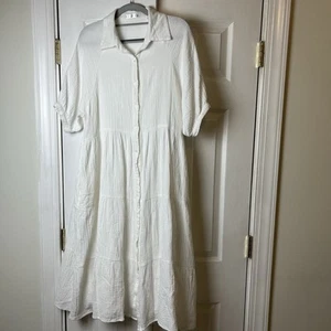 Vestido R. Vivimos Mediano 8-10 Blanco Gasa Abotonado en Niveles Midi Lagenlook - Imagen 1 de 7