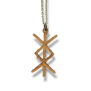 Collier - Rune de protection viking - Chaînes à maillons serpent et câble - Bois de bouleau - Photo 1 sur 11