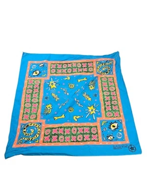 Bufanda de Festival Bandana Estampado Único Boho Azul Brillante De Colección Hecha en EE. UU.  Foto 1 de 4