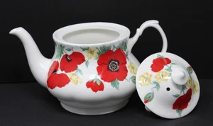 Vintage 1992 Roy Kirkham Teapot Red Poppy Monet England Fine Bone China 32oz - Picture 1 of 8