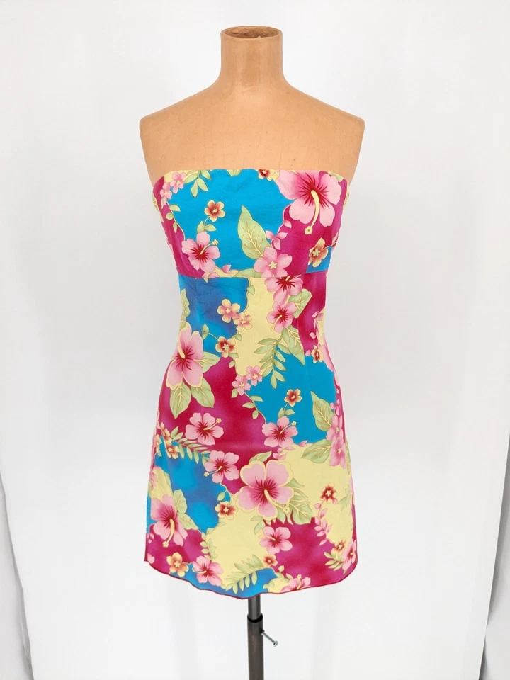 Mini Vestido Vintage Y2K Chesley Sin Tirantes Floral Lazo Estampado Tropical Pequeño Foto 1 de 4