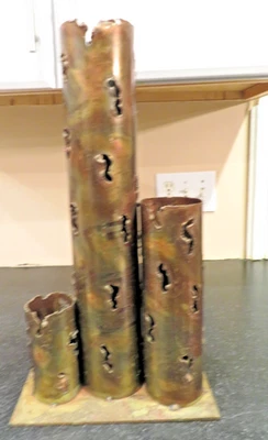 Vintage MCM Brutalist Metal Copper Forged Art Pierced Tubes Sculptures - Image 1 of 4