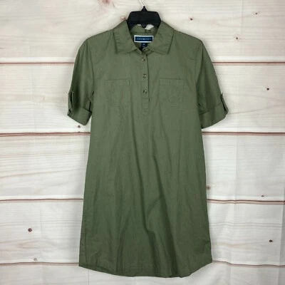 Karen Scott Dress Womens XS Green Cotton 1/4 Button Utility Shirt Short Sleeve - Image 1 of 4