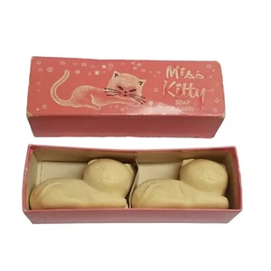 Cat Shaped Decorative Soap Miss Kitty 2 Cakes Box Set Vintage Pink Prop Glam Mod - Picture 1 of 9