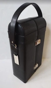 Executive Black Leather Double Wine Bottle Carrier w/ Handle Comcast - Picture 1 of 7