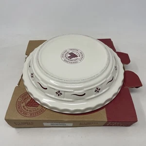 LONGABERGER POTTERY WOVEN TRADITIONS 10 INCH PIE PLATE WITH RED DESIGN - Picture 1 of 5