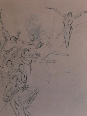 Jules Cheret Dibujo Art Nouveau Pintura Orquesta Música Fiesta Pierrot Mujer Foto 1 de 4